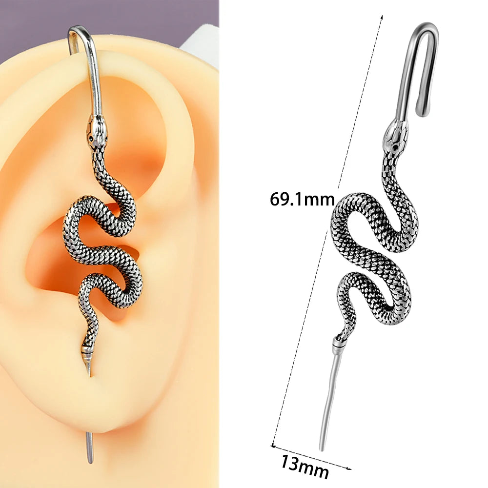 1PC Acier Chirurgical Croix Serpent Tigre Foudre Oreille Aiguille Crochet Boucles D'Oreilles Surround Auricle Diagonale Goujon Piercing Clip Boucles D'Oreilles