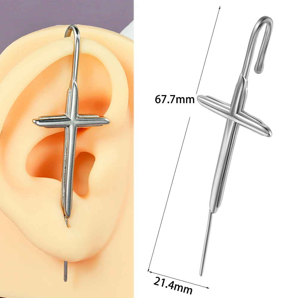 1PC Acier Chirurgical Croix Serpent Tigre Foudre Oreille Aiguille Crochet Boucles D'Oreilles Surround Auricle Diagonale Goujon Piercing Clip Boucles D'Oreilles