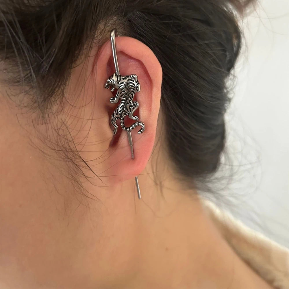 1PC Acier Chirurgical Croix Serpent Tigre Foudre Oreille Aiguille Crochet Boucles D'Oreilles Surround Auricle Diagonale Goujon Piercing Clip Boucles D'Oreilles