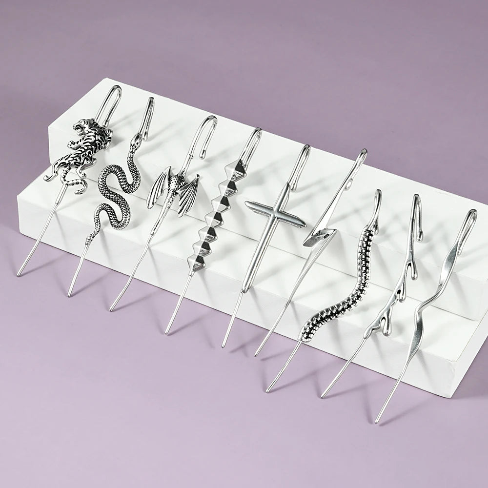 1PC Acier Chirurgical Croix Serpent Tigre Foudre Oreille Aiguille Crochet Boucles D'Oreilles Surround Auricle Diagonale Goujon Piercing Clip Boucles D'Oreilles