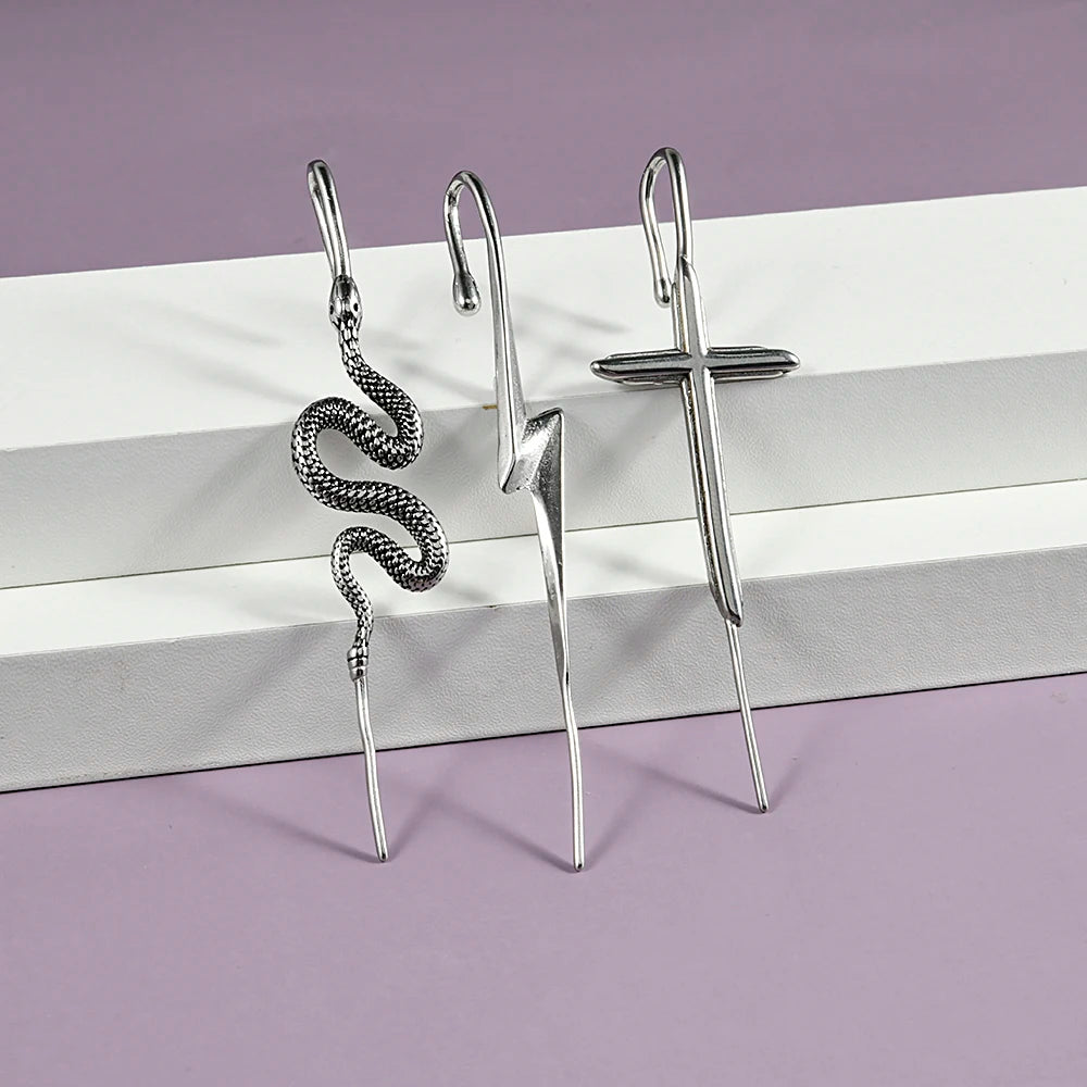 1PC Acier Chirurgical Croix Serpent Tigre Foudre Oreille Aiguille Crochet Boucles D'Oreilles Surround Auricle Diagonale Goujon Piercing Clip Boucles D'Oreilles